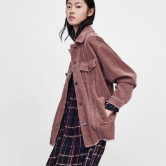 Zara corduroy shirt jacket shacket xs pink - Picture 1 of 14